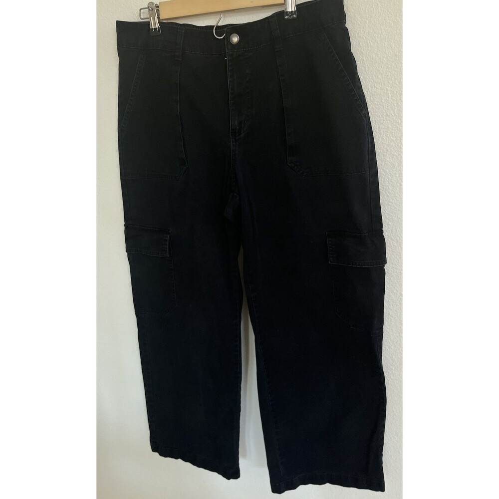 Wild Fable Womens High Rise Elastic Waist Cotton Twill Cargo Pants Sz L Black